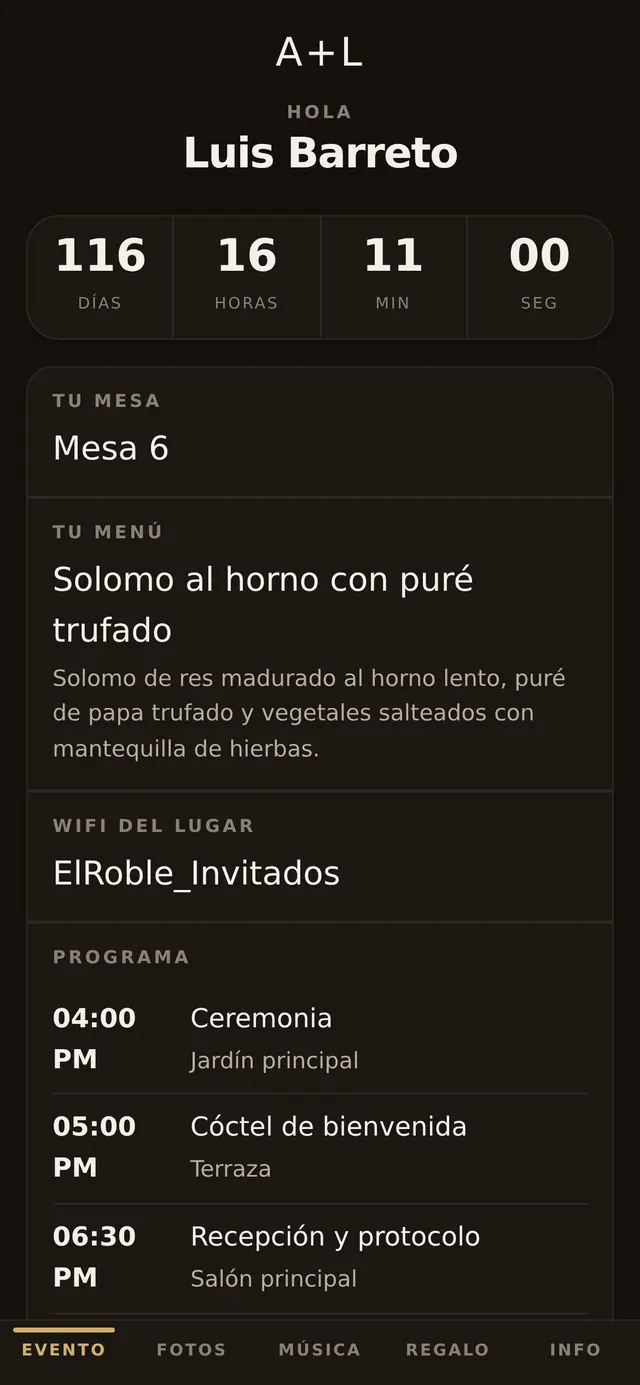 Pantalla de Luis en su teléfono: su mesa 6, el solomo al horno y su acompañante