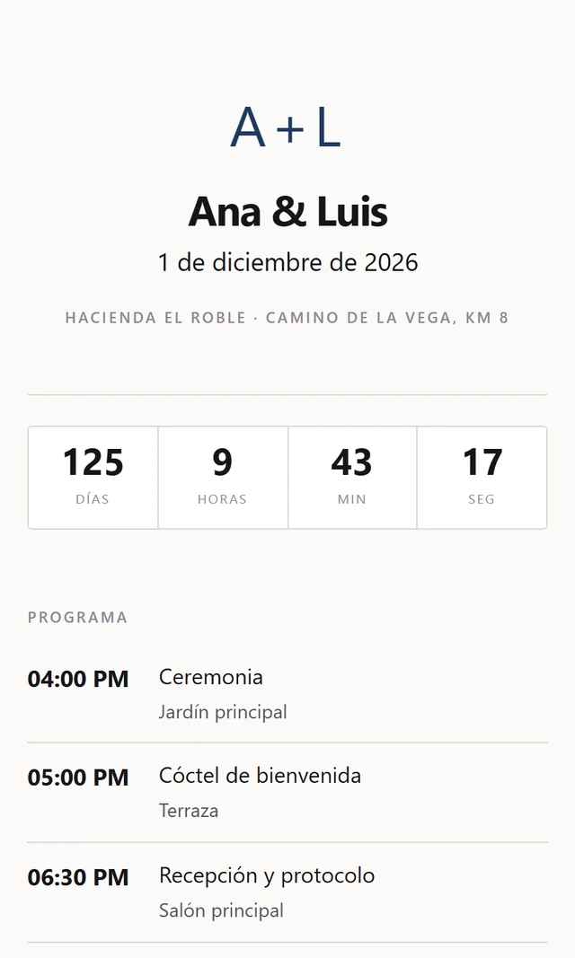 La invitación en azul noche, con tipografía moderna de palo seco